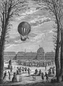 Erste Luftfahrt mit einem Wasserstoffgas-Aerostat von Charles und Robert, 1. Dezember