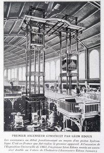 Erster Aufzug gebaut von Léon Edoux bei der Weltausstellung 1867 von Unknown artist