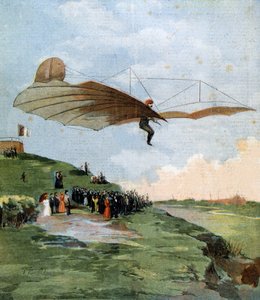 Erster Gleitflugtest von Otto Lilienthal (1848-1896), einem deutschen Ingenieur, auf seinem Flugzeug im Jahr 1894 von Unknown artist