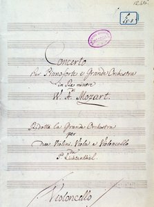 Erste Seite der Partitur für Klavierkonzert und großes Orchester in d-Moll von Mozart, Lichtenthal-Version (19. Jahrhundert)