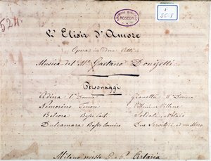 Erste Seite der Noten für Der Liebestrank, Oper von Gaetano Donizetti