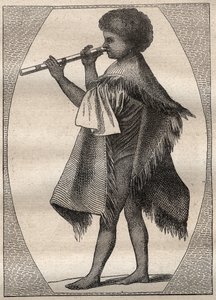 Erste Reise (1768-1771) von Kapitän James Cook (1728-1779): Tahitianischer Flötenspieler - Illustration aus „Die großen Seefahrer des 18. Jahrhunderts“ von Unknown artist