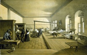 Florence Nightingale (1820 - 1910) in einem Krankenhaus in Scutari in der Türkei um 1855