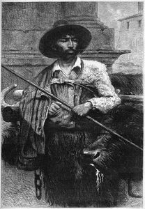 Ehemaliger Bauer: Büffeltreiber (Büffelzucht für Mozzarella). Gravur in „Die illustrierte Welt“ von Unknown artist