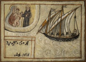 Ehemaliges Votivbild (ex voto) Seemann, beliebtes Angebot als Zeichen der Hingabe und Dankbarkeit des Seemanns, der die Gefahren des Meeres überlebt hat, aus der Kirche von Carmine, Torre del Greco, nahe Neapel, 19. Jahrhundert Italien
