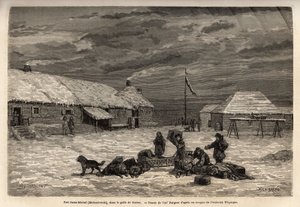 Fort Saint-Michel, englischer Besitz zu der Zeit, im Golf von Norton. Gravur zur Illustration der Reise und Abenteuer in Englisch-Kolumbien, Vancouver Island und Alaska, von Frederick Whymper von Unknown artist