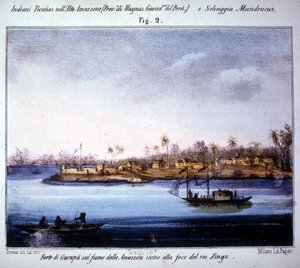 Festung von Gurupá am Amazonas, nahe der Mündung des Rio Xingu in Ecuador. Gravur von 1846 - 1848 von Unknown artist