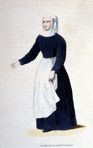 Franziskanernonne der Heiligen Elisabeth. Orden gegründet von der Heiligen Elisabeth von Ungarn (1207 - 1231). Gravur des 19. Jahrhunderts