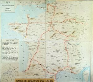 Französische Landkarte mit Lufttelegrafenlinien von Unknown artist