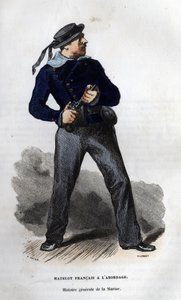 Französischer Matrose bereit zum Zusammenstoß. In „Allgemeine Geschichte der Marine“ von Van Tenac