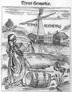 Frontispiz der Geometrie in der „Margarita Philosophica“ von Gregor Reisch (1467-1525)