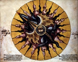 Frontispiz, das eine Sonne darstellt - in „Astronomicum Caesarium“, astronomisches Traktat zur Theorie des Ptolemäus, von P. Apiano von Unknown artist