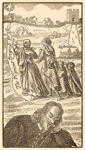 Frontispiz aus dem zweiten Teil von Der Pilgerreise von dieser Welt in die zukünftige Welt von John Bunyan