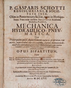 Frontispiz von Mechanica Hydraulico Pneumatica von Gaspar Schott von Unknown artist