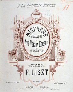 Frontispiz von Miserere von Allegri und Ave verum corpus von Mozart, transkribiert von Liszt für Klavier (1865)