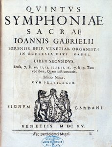 Frontispiz des zweiten Buches Sacrae symphoniae von Giovanni Gabrieli