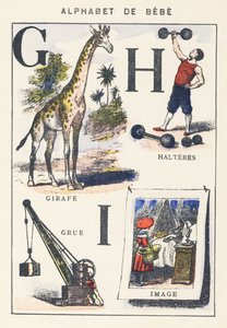 G H I: Giraffe, Kran, Hanteln, Bild