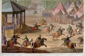 Spiel des Jirid im Osmanischen Reich - in „Das alte und moderne Kostüm“ von Jules Ferrario von Unknown artist