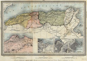 Geografische Karte von Algerien und Details der Provinzen Algier, Oran und Constantine, erstellt von Amboise Tardieu.