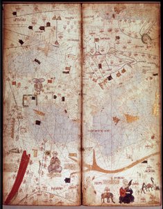 Geografische Karte des Mittelmeers. Katalanischer Atlas (Katalanische Karte) (Spanien). Manuskript von 1375 (Folio 4) von Abraham Cresques. BN, Paris