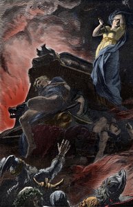 Deutsches Begräbnisopfer - Begräbnisritus, Eisenzeit, Deutschland: Opferung der Frau auf dem Begräbnisschlachtfeld ihres Mannes von Unknown artist