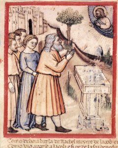 Gott erscheint Jakob, der einen Miniaturaltar errichtet hat, aus Codex 212 (oder Padovano Codice oder Bibel von Padua) 1390-1400 Rovigo, Accademia dei Concordi von Unknown artist