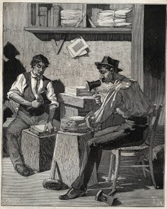 Goldschläger. Gravur von 1885 in „Les arts et métiers illustrés“ von Adolphe Bitard. von Unknown artist