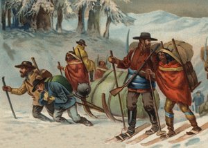 Goldsucher auf dem Weg nach Klondyke, Alaska im 19. Jahrhundert