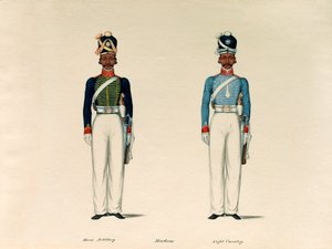 Golundauz, Madras Horse Artillery; und Sowar, Madras Light Cavalry, ca. 1835