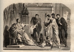 Gordian I (158-238) lehnt die kaiserliche Würde ab - Gordian I (Marcus Antonius Gordianus Sempronianus Romanus Africanus) lehnte die kaiserliche Würde ab - Gravur in „Dictionnaire populaire illustré“ - 1864 - von Joseph Decembre und Edmond Allonier von Unknown artist