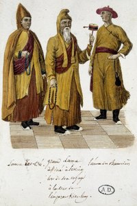 Großer Lama und Lama Lao-Tseu (?) besuchen den Hof von Peking - Gravur von Unknown artist