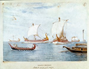 Griechische Kriegsschiffe und Handelsschiffe