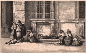 Gruppe neapolitanischer Bauern vor dem Palazzo Farnese in Rom, Italien von Unknown