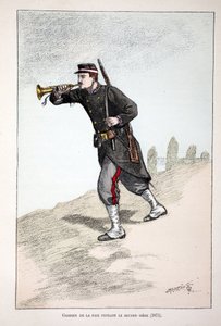 Friedenswächter während der zweiten Belagerung der Pariser Kommune (1871). Farbradierung zur Illustration „Geschichte des Friedenswächterkorps“ Buch veröffentlicht unter der Schirmherrschaft von Louis Lepine (1846-1933), Polizeipräfekt von Paris