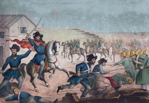 Guerra Grande: Garibaldi in der Schlacht von San Antonio, 8. Februar 1846 - Uruguay - Uruguayischer Bürgerkrieg: Giuseppe Garibaldi während der Schlacht von San Antonio in Uruguay am 8. Februar von Unknown artist