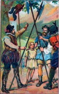 Wilhelm Tell (legendärer Held der Schweizer Unabhängigkeit) weigerte sich, vor dem Hut zu salutieren. Chromolithographie aus dem späten 19. Jahrhundert.
