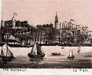 Hamburg, Deutschland: Blick auf den Hafen von Unknown artist