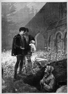 Hamlet auf dem Friedhof nach dem gleichnamigen Stück von William Shakespeare (1564-1616). Gravur in „Le Monde Illustré“ von Unknown artist