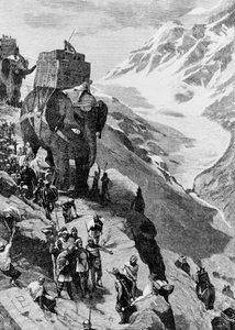Hannibal überquert die Alpen mit Elefanten und erreicht Italien im Jahr 218 v. Chr. (Zweiter Punischer Krieg). Gravur aus dem 19. Jahrhundert von Unknown artist