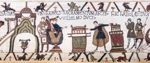 Harold schwört Wilhelm einen heiligen Eid in Bayeux, Teppich von Bayeux von Unknown artist