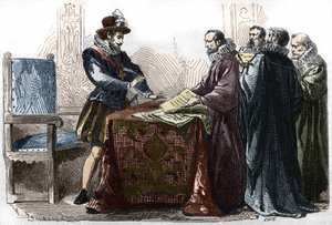 Heinrich IV. (1553-1610) unterzeichnet das Edikt von Nantes am 13. April 1598