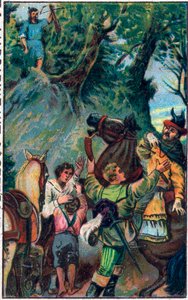 Geschichte von Wilhelm Tell (legendärer Held der Schweizer Unabhängigkeit): der Tod von Gessler. Chromolithographie aus dem späten 19. Jahrhundert.