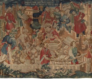 Geschichte von Saint Piat und Saint Eleuthère, Szene 5: Wie der heilige Piat die Kirche Unserer Lieben Frau gründete und die Taufbecken schuf