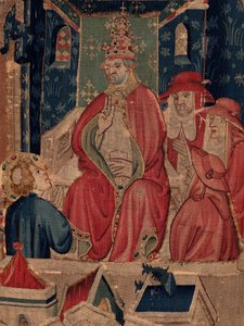 Geschichte von Saint Piat und Saint Eleuthère, Szene 9: Saint-Éleuthère wird als Bischof von Tournai bestätigt. Detail.