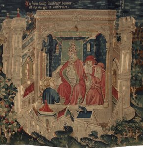 Geschichte von Saint Piat und Saint Eleuthère, Szene 9: Der Heilige Éleuthère wird vom Papst als Bischof von Tournai bestätigt