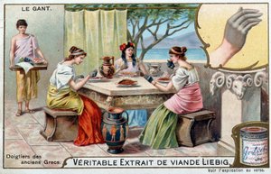 Geschichte des Handschuhs: die Finger der alten Griechen - Liebig Chromolithographie von Unknown artist