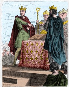 Hundertjähriger Krieg: Vertrag von Brétigny am 8. Mai 1360, im Schloss von Brétigny (nahe Chartres), zwischen den Bevollmächtigten von König Eduard III. von England und denen von Karl, Sohn von König Johann II. von Frankreich. von Unknown artist