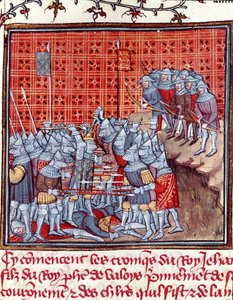 Hundertjähriger Krieg: Der König von Frankreich Johann II. der Gute während einer Schlacht (Miniatur aus „Les grandes Chroniques de France“ von Jean Froissart) von Unknown artist