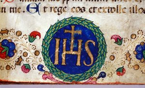 IHS Christliches Symbol, dessen Bedeutung Jesus ist. Manuskript aus dem 15. Jahrhundert von Unknown artist