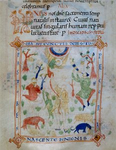Illuminierte Seite mit Schafen und Hirten, Teil des Codex von Varmondo, ca. 1000